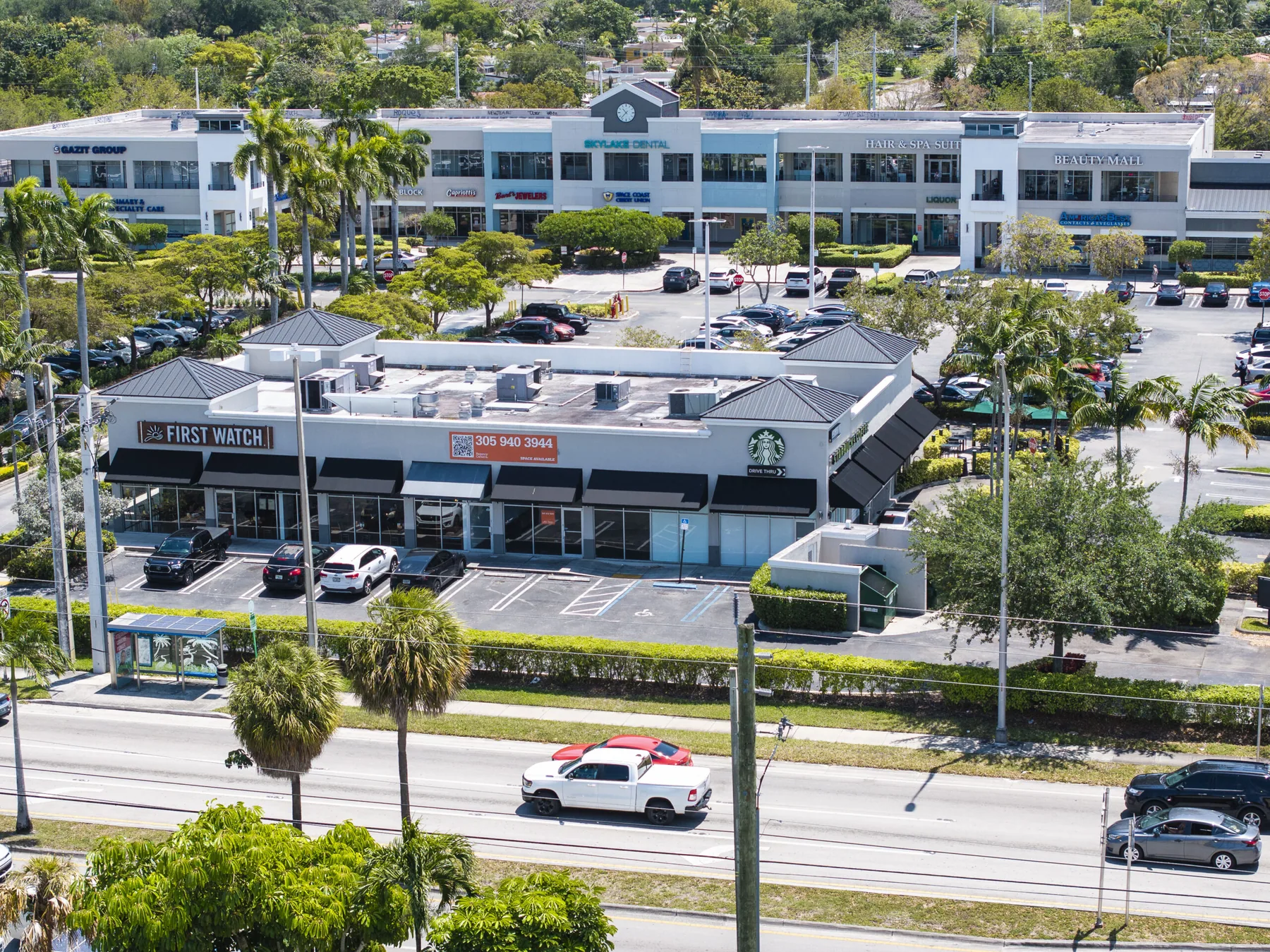 Elevated view of the Shops at Skylake retail frontage